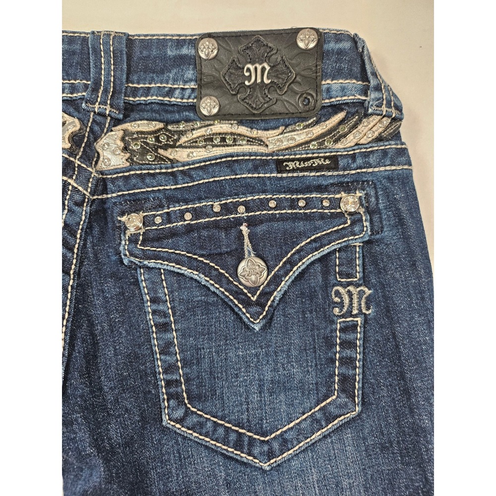 Miss Me Wings Bootcut Embellished Rhinestone Distressed Y2K Denim Jeans Size 27